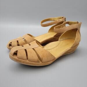 L'Amour Des Pieds Brown Suede Closed Toe Wedge Leather Sandals Comfort Sz 11 M